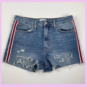 Forever 21 Jean Shorts waist 28 - cotton distressed hem red side stripes